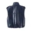 Conjunto Colete de Efeito Couro com Tiras Estilo Europeu e Americano 1255817 e Minissaia de Efeito Couro com Rebites 5427401