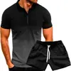 Nueva Camiseta Deportiva Casual para Hombre Verano Solapa Gradiente 3D Manga Corta Polo Set