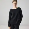 Estilo despojado, design de um ombro, mistura com 35% de caxemira, suéter de tricô feminino solto e macio para outono e inverno, de manga longa, efeito emagrecedor
