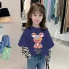 G2534# camiseta de algodão de manga comprida para meninas, imitação de duas peças, novo estilo estrangeiro, casaco casual de outono para crianças, camiseta para primavera e outono