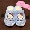 Chinelos de Algodão Hello Kitty, Chinelos Leves para Casa, Sapatos de Algodão Espessos e Forrados com Fleece, Estampa de Leopardo Quente para Outono e Inverno