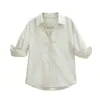 Ropa de Mujer Transfronteriza al por Mayor Estilo Europeo y Americano Camisa Francesa de Cuello V Manga de Cinco Puntos Holgada Casual para el Trabajo Protección Solar Camisa Ligera