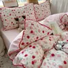 Juego de Ropa de Cama de Algodón Puro Grado A para Mamá y Bebé de Cuatro Piezas Estilo Lindo Ins Sábana Funda de Edredón Borde de Concha Juego de Tres Piezas para Dormitorio