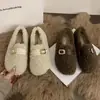 Primer Encuentro Temporada Zapatos Gruesos Peludos Ropa de Abrigo para Mujer 2026 Nuevo Invierno Estilo Little Coco Mocasines sin Cordones Zapatos de Algodón Felpudos