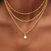 Collar con Colgante de Zirconia Gota de Agua y Cadena Retorcida Efecto Onda de Agua Transfronterizo Europeo y Americano Cadena Clavicular Pequeña y Única para Mujer