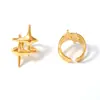 Anillo de Estrella Cruzada Europeo y Americano Transfronterizo, Estilo Frío Personalizado de Acero de Titanio Chapado en Oro Real de 18 Quilates, Anillo de Dedo Índice Moderno para Hombres y Mujeres