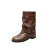 Botines gruesos de estilo post-apocalíptico para mujer, con plataforma para aumentar altura, nuevos botines plisados apilados de otoño e invierno, botines de pierna ancha, botines para meter la pierna del pantalón