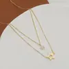 Cadena para clavícula elegante con microincrustaciones de circonita, galvanizada en oro real, diseño de nicho femenino, collar de estrella de cinco puntas de doble capa, collar versátil