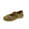 Sapatos Mary Jane Camurça Fosco Strass Sapatos Individuais Femininos Verão Novo Estilo Decote Baixo Versátil Bico Arredondado Fivela Única Sapatos Baixos