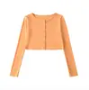 2026 Verano Nuevo Estilo Americano Color Sólido Ajustado Favorecedor Cuello Redondo Manga Larga Camiseta Chica Popular Cardigan Corto Protector Solar para Mujer