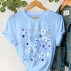 Camiseta Casual Feminina Estampada Transfronteiriça - Top Estilo Country com Gola Redonda em Tecido Macio Respirável na Cor Violeta