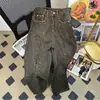 Calça Jeans Masculina Nova da Marca Tendência Ins com Estampa de Leopardo, Estilo Americano Retrô High Street, Jeans Casual Largo de Peso Pesado