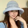 Sombrero de Pescador de Organza de Encaje Esponjoso Japonés para Mujer Verano Ala Ancha Protección Solar Temperamento Versátil Transpirable Sombrero para el Sol