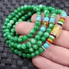 Pulseira de Jade Atacado Pulseira de Contas Redondas Verde Seco de Jade Contas Redondas de 6mm Pulseira de 108 Contas Base Branca Pulseira de Múltiplos Círculos Verdes
