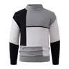 Suéter de Punto para Hombre Otoño Invierno, Cuello Medio Alto, Bloques de Color Geométricos, Patchwork, Manga Larga, Corte Ajustado