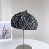 Boina de Tweed con Lentejuelas de Moda para Mujer, Sombrero Artístico de Pintor Vintage, Elegante Versátil Temperamento Sombrero de Auxiliar de Vuelo Tendencia