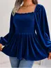 Camiseta top casual de moda de terciopelo fruncido para mujer europea y americana 2026, desarrollada por Anno, sitio independiente de Amazon