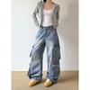 Calças Cargo Jeans Americanas Retrô Largas Multibolsos Unissex Perna Larga Reta High Street Cleanfit Calças Compridas