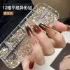 Caixa com 12 Compartimentos para Pedrarias de Unha com Fundo Plano, Pedrarias Irregulares Misturadas na Cor Champagne, Quentes na Internet, para Decoração de Unhas DIY