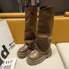 Botas femininas longas 2026 outono novo estilo botas longas retrô britânicas versáteis acima do joelho com sola grossa botas da moda para perna de calça