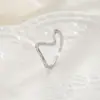 Anel ondulado luxuoso com incrustação de diamantes em formato de ECG, simples e único, linhas geométricas, anel de batimento cardíaco aberto, edição de verão