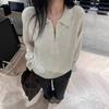 Suéter de Punto Gris Oscuro Estilo Coreano Estilo Perezoso con Media Cremallera para Mujer Otoño e Invierno Cuello Polo Cuello Solapa Tejido