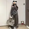 Pantalones anchos de estilo retro americano con estampado de leopardo, nueva colección de otoño, de cintura alta, pierna recta, pantalones casuales, pantalones largos anchos retro y elegantes para mujer
