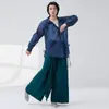 Camisa de Protección Solar para Danza Moderna, Estilo Unisex, Cuello de Solapa, Lazo Lateral, Manga Larga, Ropa Fluida para Práctica de Danza China Jazz