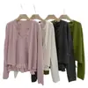 Conjunto de Dos Piezas de Punto de Tejido de Trece Hileras con Temperamento Suave para Mujer Cárdigan Pequeño Suave Pegajoso Perezoso Combinado con Camisola Chaleco de Volantes