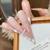 Puntas de Uñas Hechas a Mano en Rosa Nude con Diseño de Estrella Degradado Transparente, Uñas Postizas Lindas Versátiles Estilo Hada