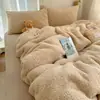 Ins Estilo Coreano Conjunto Macio de Lã de Cordeiro Quatro Peças Plush Dupla Face Armazenamento de Calor Inverno Quente Conjunto de Quatro Peças