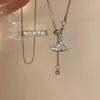 Collar Largo Único de Alto Nivel para Mujer con Cadena de Lana y Colgante de Planeta de Perla Exquisito de Moda Combinable con Todo