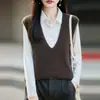Chaleco de forro polar de nuevo estilo, chaleco de punto para mujer, suave y cómodo, hecho de hilo cepillado, cachemira y lana, cuello en V sin costuras, versátil para usar en capas