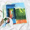 Bufanda pequeña multifuncional de Corea del Sur, pañuelo cuadrado pequeño con pintura al óleo original, bufanda pequeña versátil decorativa para primavera y otoño, diadema para el cabello que reduce la edad, pañuelo para la cabeza