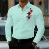 Nueva camisa casual de negocios de manga larga para hombre 2026 con estampado de rosas, elegante y versátil para el trabajo, con tejido elástico en cuatro direcciones