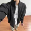 Elegante suéter cinza com zíper para homens, tamanho grande, primavera/outono, gola semi-alta, cardigã de malha, jaqueta casual para ombros
