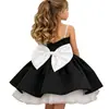 Vestido sem alças para meninas estilo europeu e americano, novo vestido de tule de cetim para desfile infantil, festa, princesa, fábrica de vestidos no atacado