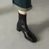 Botines Elásticos Negros de Tacón Medio Chuyuji para Mujer, Botas Estilizadas de Tacón Grueso Alto, Botines de Verano de Una Sola Capa, Botas Martin de Punta Cuadrada