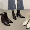 Nueva colección otoño/invierno 2025: Botines de tacón medio, estilizados, con tacón grueso, punta fina y cremallera trasera, botas versátiles de tacón alto para mujer