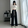 Pantalones rectos Oumianrong Yamamoto para mujer, nuevos pantalones casuales con cordón de otoño 2026, agradables al tacto, holgados, versátiles pantalones de pierna ancha para mujer