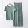 Conjunto nuevo de camiseta de manga corta y pantalones de pierna ancha para mujer para primavera y verano, ropa de estar modal talla grande, pijama casual de dos piezas