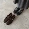 Zapatos Mary Jane en Forma de T de Cuero Genuino para Mujer, Nuevo Estilo Otoño, Zapatos Planos Redondos Completamente de Cuero, Zapatos Planos Retro para Mujer 40
