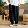 Pantalones Nacionales de Moda Holgados de Pierna Grande y Pierna Pequeña para Primavera y Verano con Talla Extra y Pantalones Hallen Fertilizados para Hombre Casuales de Algodón y Lino de Pierna Ancha