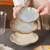 Prato Criativo de Pétalas Cerâmica Grossa Formato de Flor Estilo Retrô Prato Cerâmico Japonês Tamanho Pequeno Comercial Prato para Chá e Lanches Prato para Frutas Secas