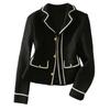 Chaqueta de Color Contrastante Estilo de Alta Gama Inspirada en Chanel para Mujer, Ropa de Mujer de Otoño, Abrigo Corto de Tweed de Primavera, Moda Femenina Negra