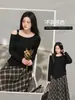 Diseño asimétrico, largo cropped, camiseta de manga larga, talla grande para mujeres con curvas, corte favorecedor, top de un solo hombro, 65634