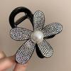 Pinza de Agarre de Flor de Perla de Diamante Completo para Mujer de Alto Sentido Brillante para la Parte Posterior de la Cabeza, Pinza de Tiburón para el Cabello con Temperamento, Horquilla de Media Cola, Venta al por Mayor