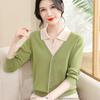 El Elegante Atuendo de Primavera de Mamá: Top de punto de imitación dos piezas, suéter fino de manga larga con cuello para mujer de mediana edad, primavera y otoño
