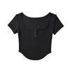 Verão Novo Quadrado Pescoço Short-sleeved Fio Algodão Bottoming T-shirt Curto Rodada Hem Slim-fit Emagrecimento Top Curto com Multi-fivela