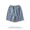 Ropa sin camisa tendencia japonesa shorts de mezclilla hombres color liso verano pantalones sueltos americanos pantalones casuales de cinco puntos
